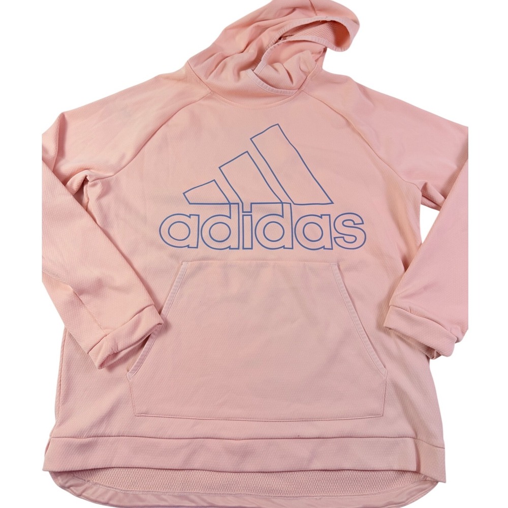 Adidas Womens Peach Pink Logo Hoodie Athletic Sweatshirt Large L Raglan Sleeve